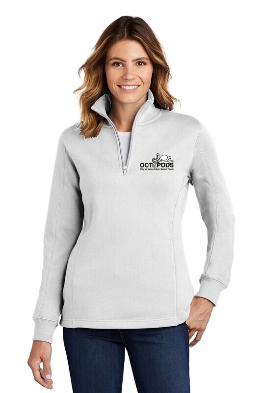 Ladies 1/4 Zip Sweatshirt- White/ Athletic Heather
