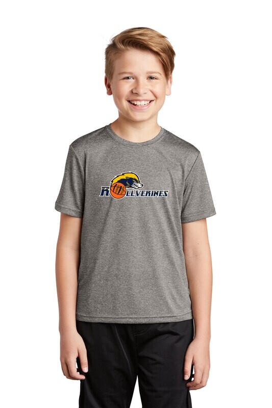 Youth Heathered Performance Short Sleeve T Shirt- Heather Grey/ True Navy Heather