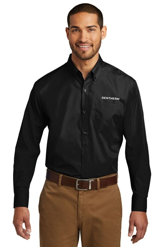 Long Sleeve Carefree Poplin Shirt-Black/ Grey/ White