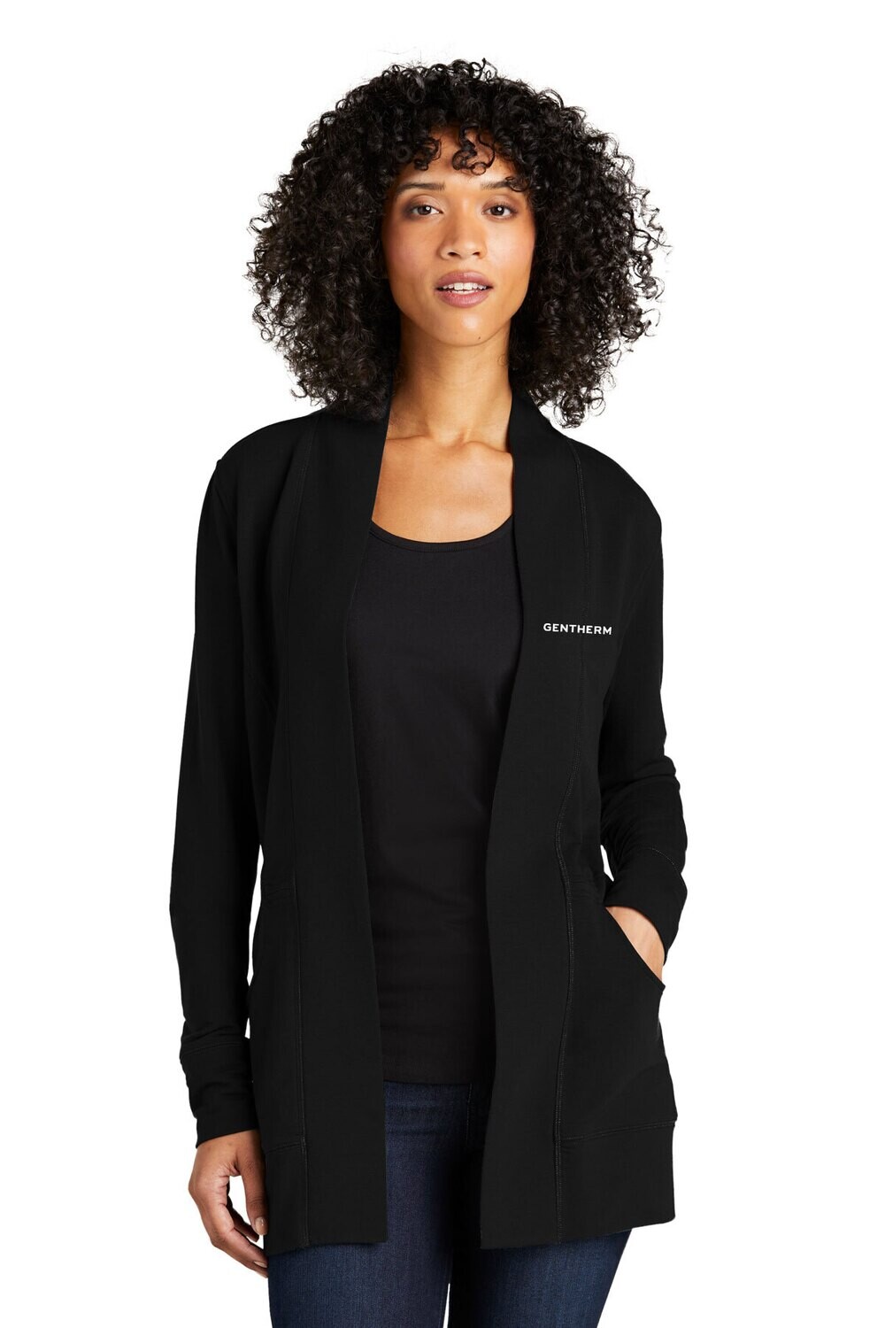 Ladies Microterry Cardigan- Black/ Charcoal