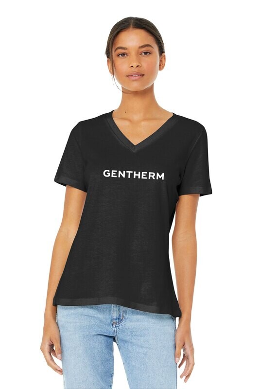 Women&#39;s Relaxed Jersey Short Sleeve V Neck- Black/ White