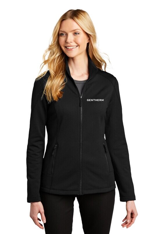 Ladies Grid Fleece Jacket- Black/ Grey