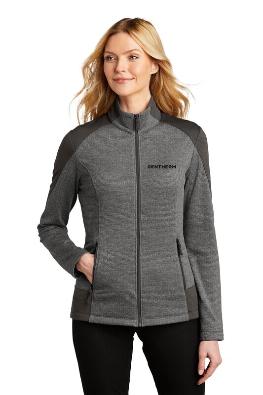 Ladies Grid Fleece Jacket- Black/ Grey