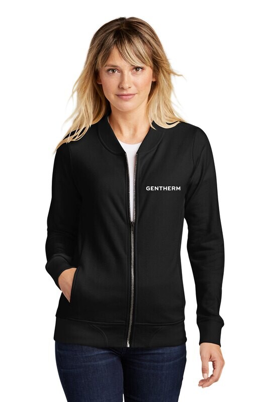 Ladies Lightweight French Terry Bomber- Black/ Heather Black/ Ecru