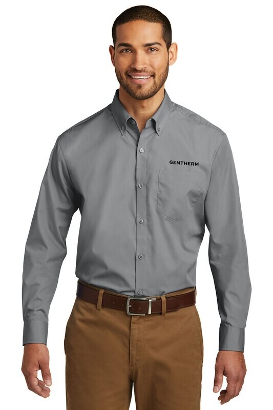 Long Sleeve Carefree Poplin Shirt-Black/ Grey/ White