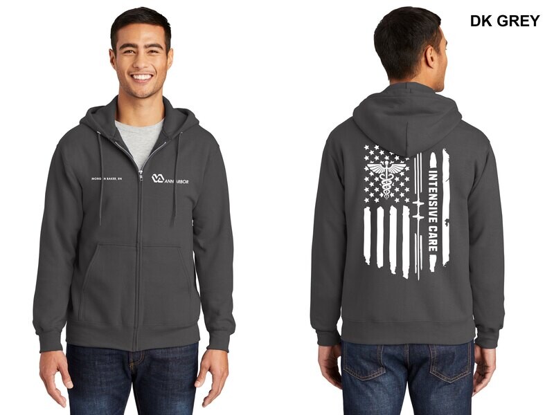 Unisex Fleece Full-Zip Hooded Sweatshirt - Dk Grey, Ash, Black, Navy, Royal