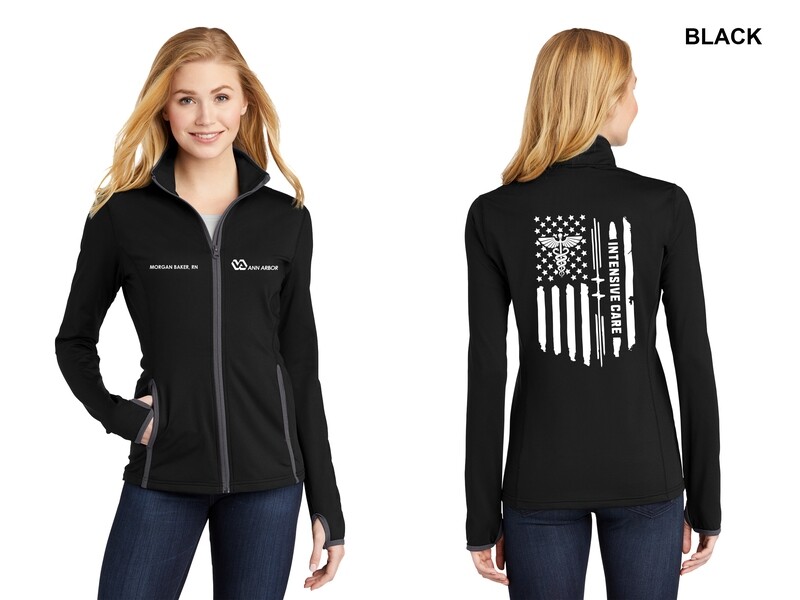 Women's Performance Contrast Full-Zip Jacket- Black & Grey, Black & Red, Grey & Dk Grey, Black & Royal, Grey & Navy