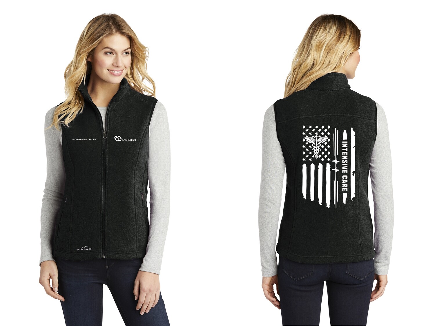 Eddie Bauer - Ladies Fleece Vest (Embroidered)- Black, Grey