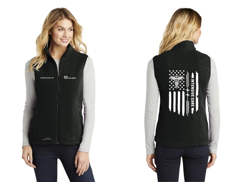 Eddie Bauer - Ladies Fleece Vest (Embroidered)- Black, Grey