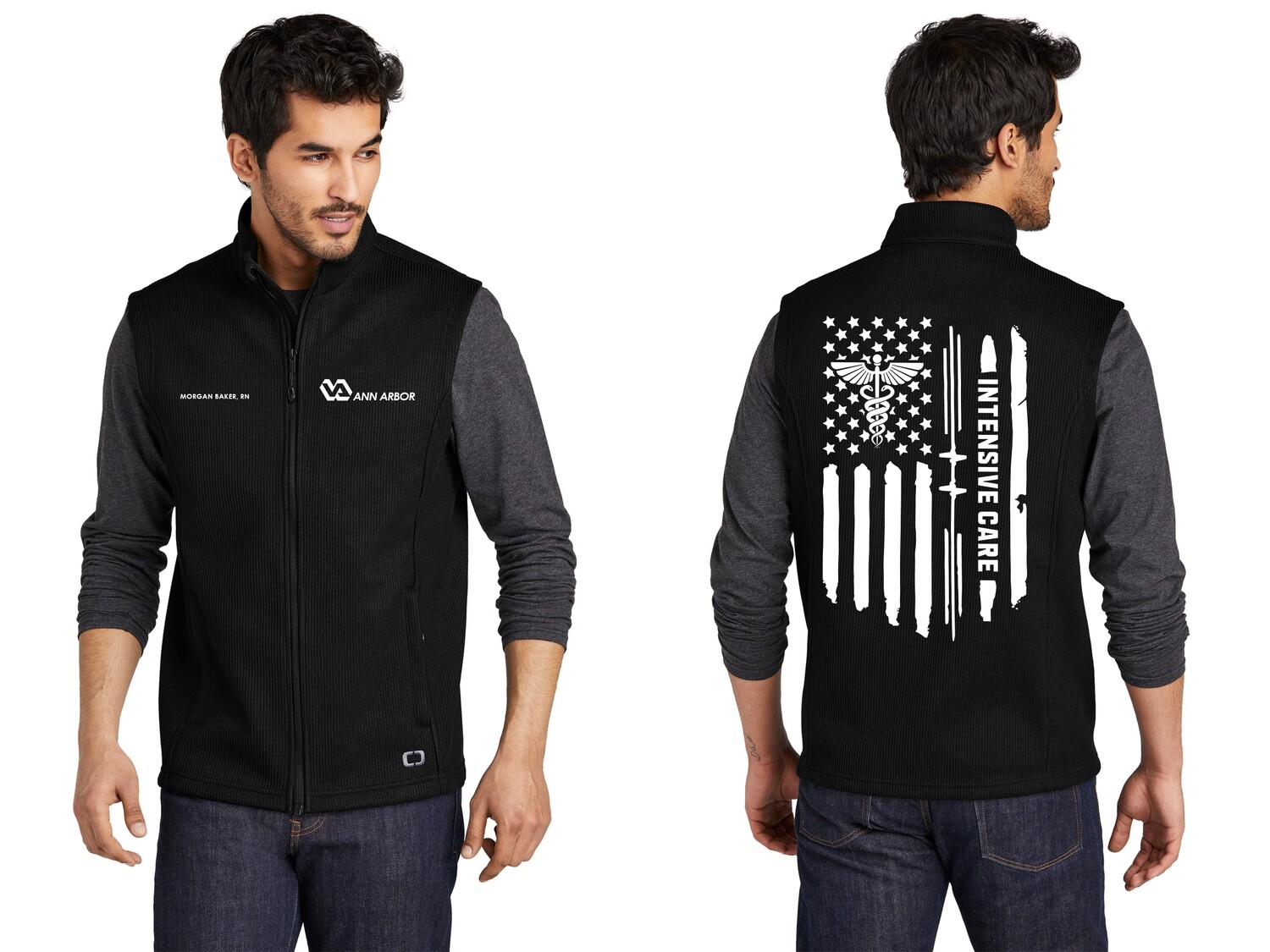 OGIO Grit Fleece Vest (Embroidered)- Black, Grey