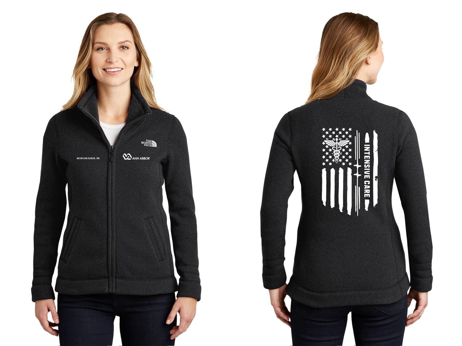 North Face Ladies Sweater Fleece Jacket (Embroidered)- Black, Grey