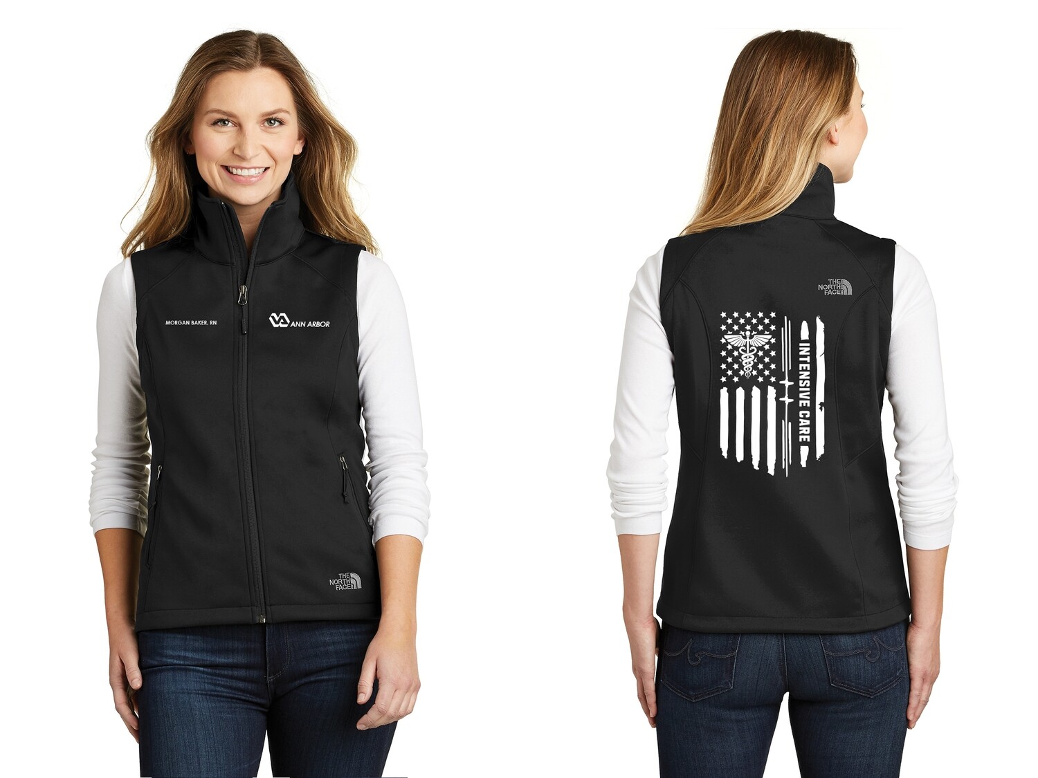 The North Face Ladies Ridgewall Soft Shell Vest (Embroidered)- Black, Grey