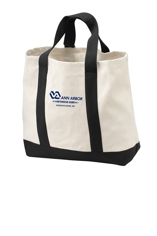 Twill Two-Tone Shopping Tote (Embroidered) - Black, Red, Navy