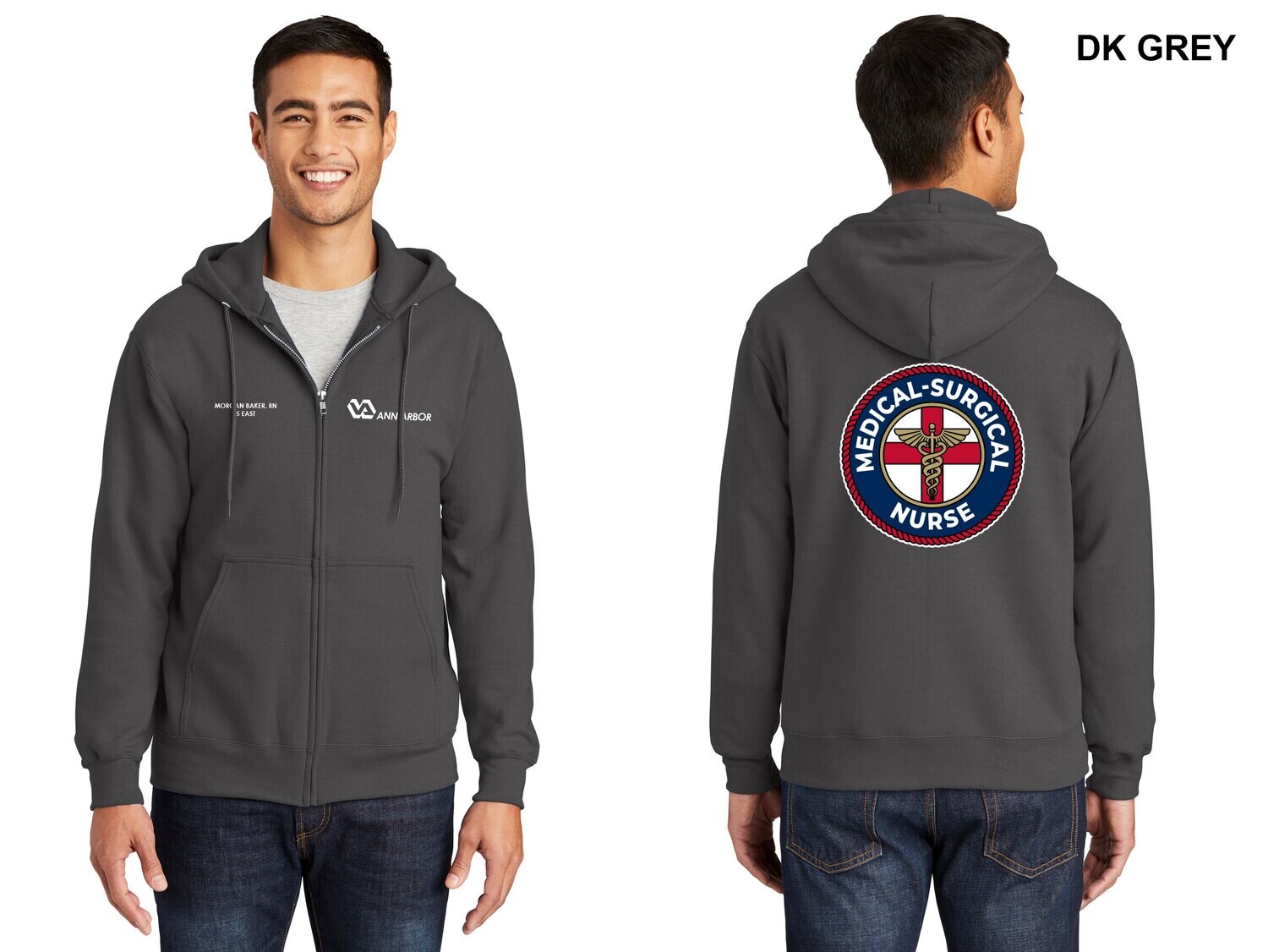 Unisex Fleece Full-Zip Hooded Sweatshirt (Circle logo)- Dk Grey/Lt Grey/Black/Navy/Royal