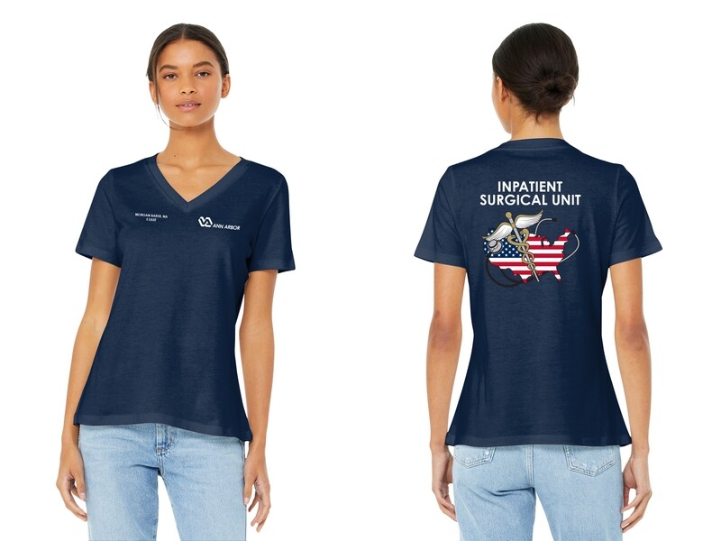 BELLA+CANVAS Women’s Relaxed Jersey Short Sleeve V-Neck Tee (STATE LOGO)- Navy/ Red/ White BELLA+CANVAS Women’s Relaxed Jersey Short Sleeve V-Neck Tee (STATE LOGO)- Navy/ Red/ White