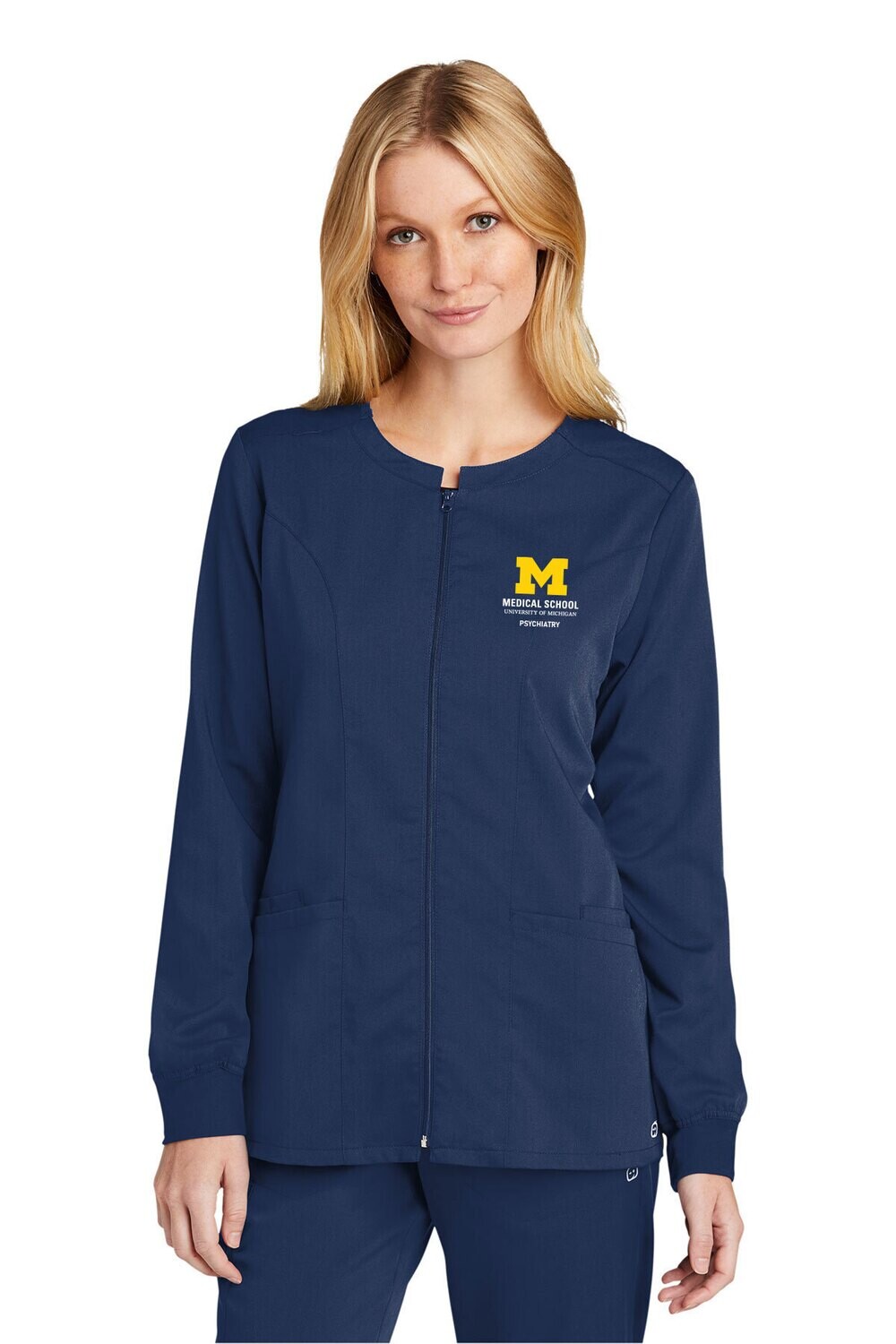 WonderWink® Women’s Premiere Flex™ Full-Zip Scrub Jacket-Navy/Black/Pewter