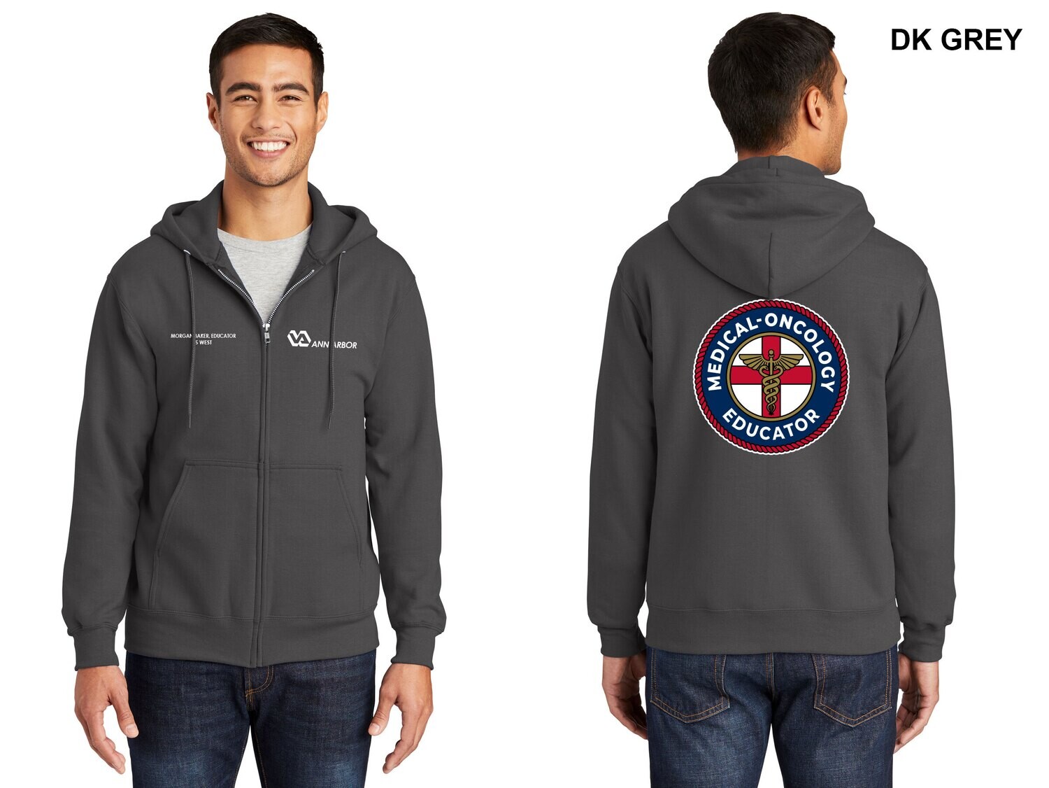 Unisex Fleece Full-Zip Hooded Sweatshirt (Circle logo)- Dk Grey/Lt Grey/Black/Navy/Royal