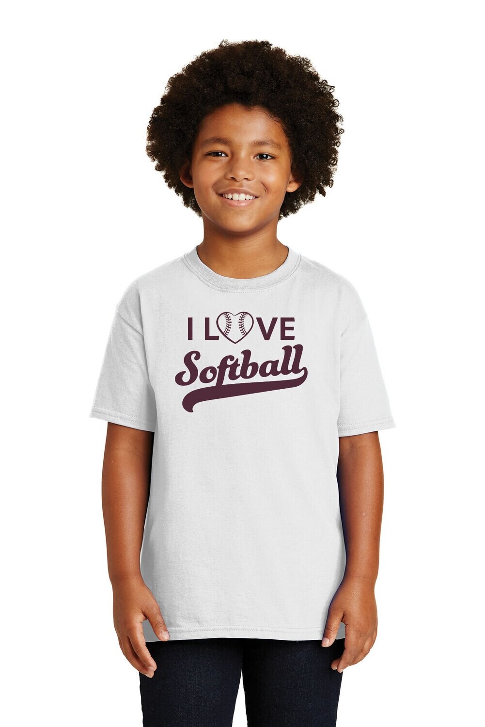 I Love Softball Adult and Youth Cotton T-Shirt-White/Sport Grey/Black