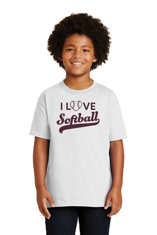 I Love Softball Adult and Youth Cotton T-Shirt-White/Sport Grey/Black