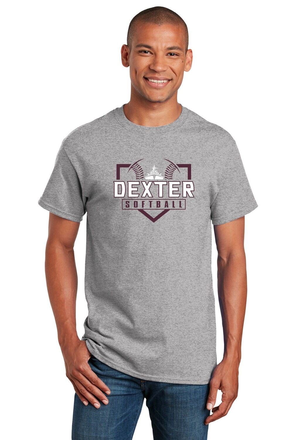 Adult Cotton Tee- Sport Grey/Maroon