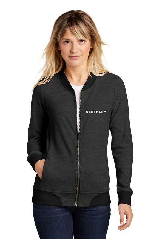 Ladies Lightweight French Terry Bomber- Black/ Heather Black/ Ecru