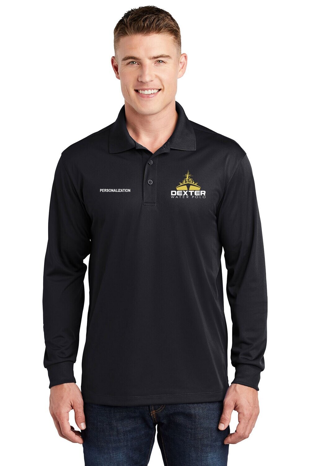 Men's Micropique Long Sleeve Polo- Black/ Maroon