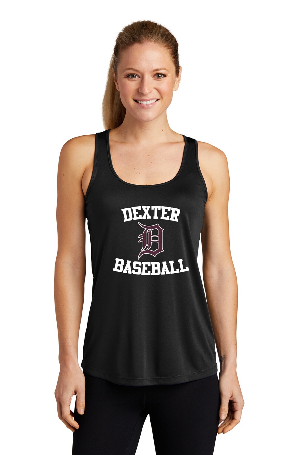 Sport-Tek Ladies Racerback Tank- Black/ White