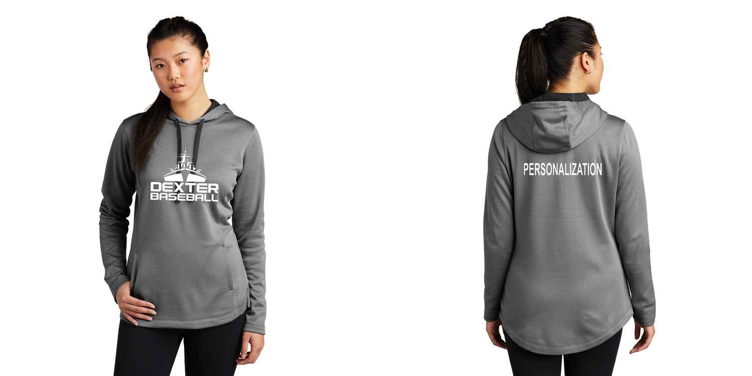 Ladies Sport-Tek Heather Fleece Hooded Pullover- Black Heather, Silver Heather