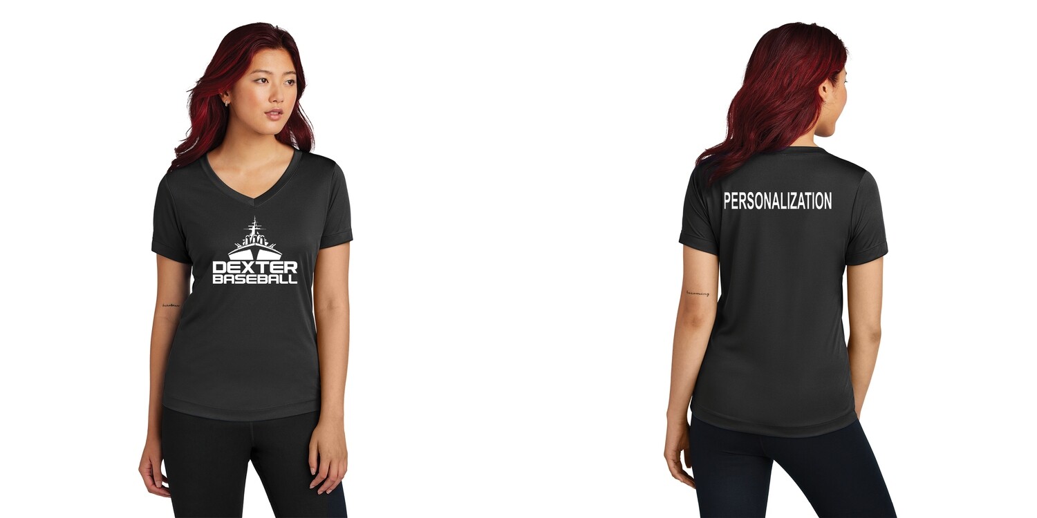 Sport-Tek Ladies Competitor V-Neck Tee- Black/ Iron Grey