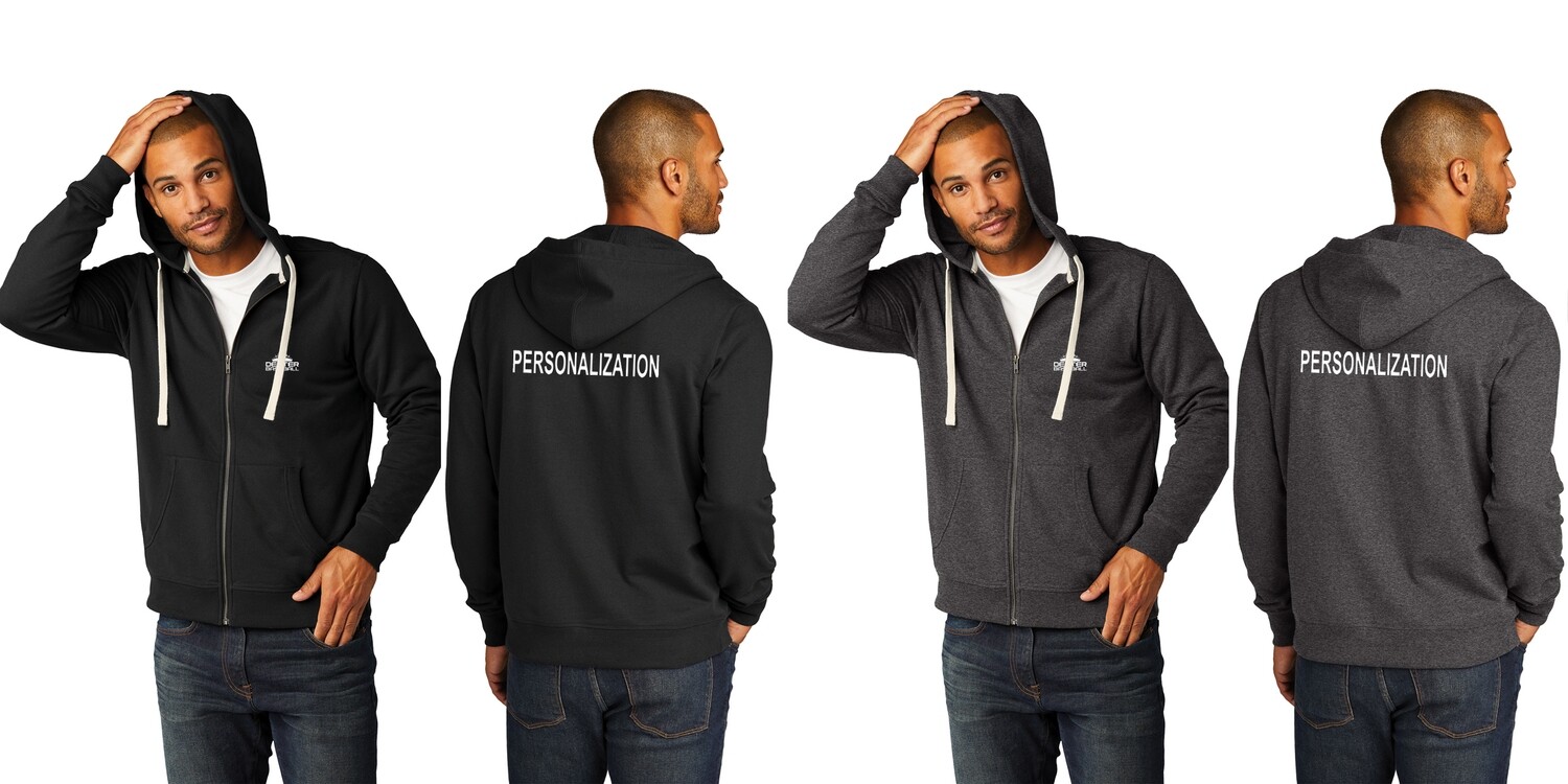 District Unisex Re-Fleece Full-Zip Hoodie-Black/Light Grey/ Dark Grey