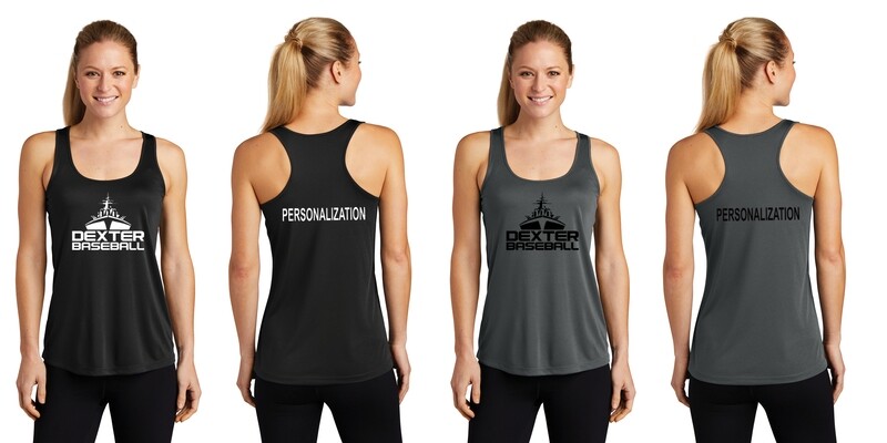 Sport-Tek Ladies Racerback Tank- Black/ Iron Grey