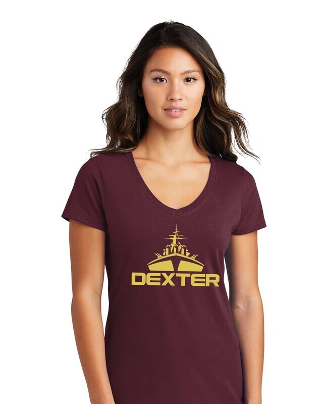 Ladies Fan V-Neck Tee - Black/ Maroon