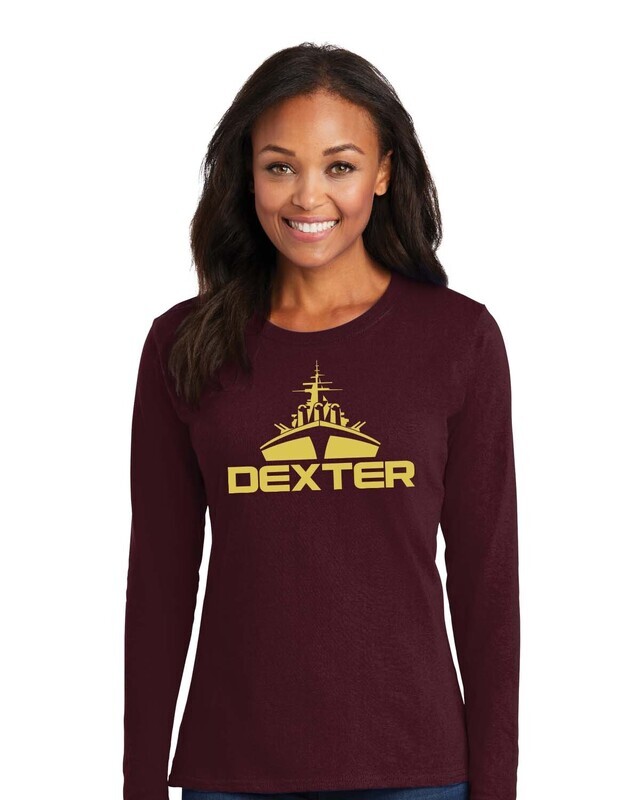 Ladies Long Sleeve Cotton Tee-Maroon/Black