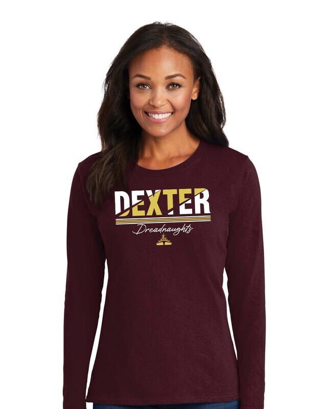 Ladies Long Sleeve Cotton Tee-Maroon/Black