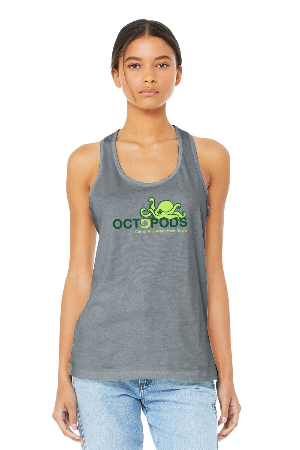 Women&#39;s Jersey Racerback Tank- Grey/ White