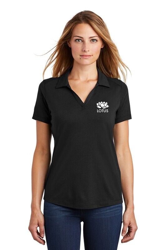 Sport-Tek Ladies PosiCharge Tri-Blend Wicking Polo- Black/ Dark Grey/ Light Grey