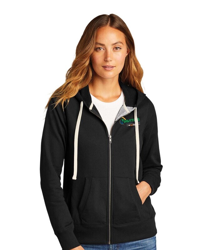 Womens Fleece Full Zip Hoodie- Black/Light Heather Grey - Embroidered