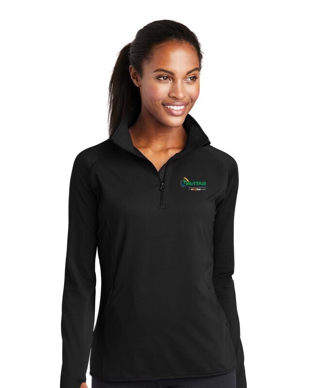 Ladies 1/4 Zip Performance Pullover - Black/ Heather Grey - Embroidered