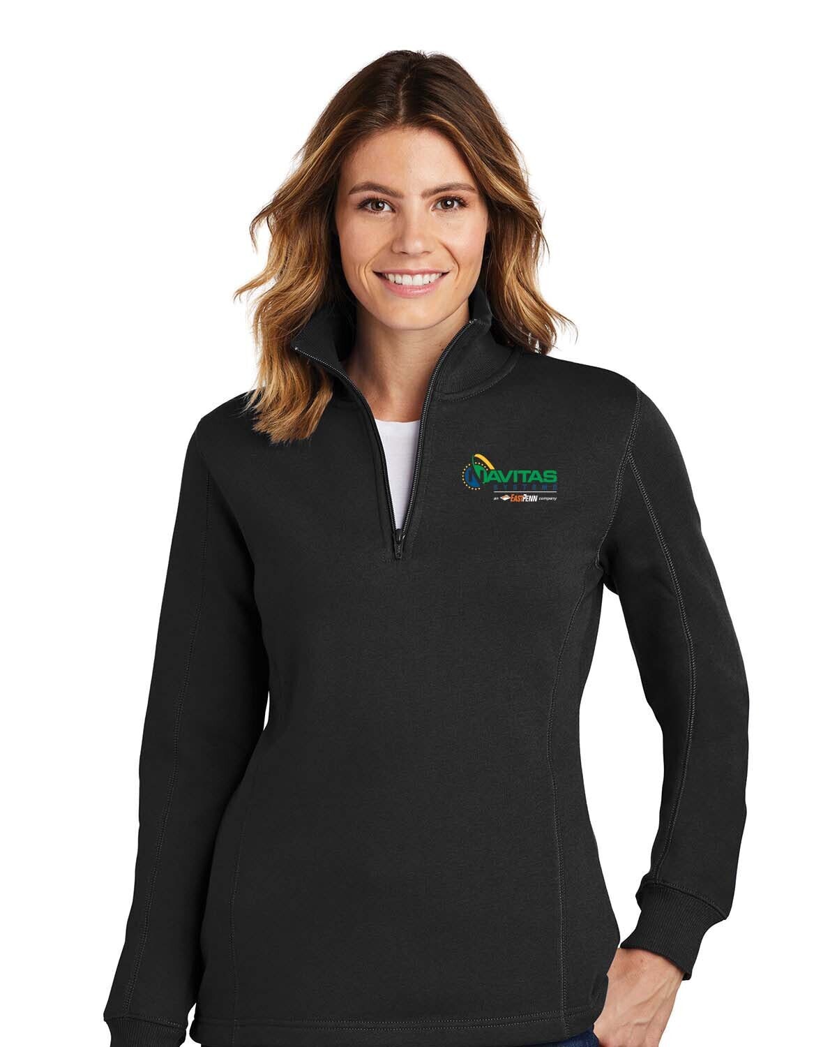 Ladies 1/4 Zip Sweatshirt- Black/ Athletic Heather - Embroidered