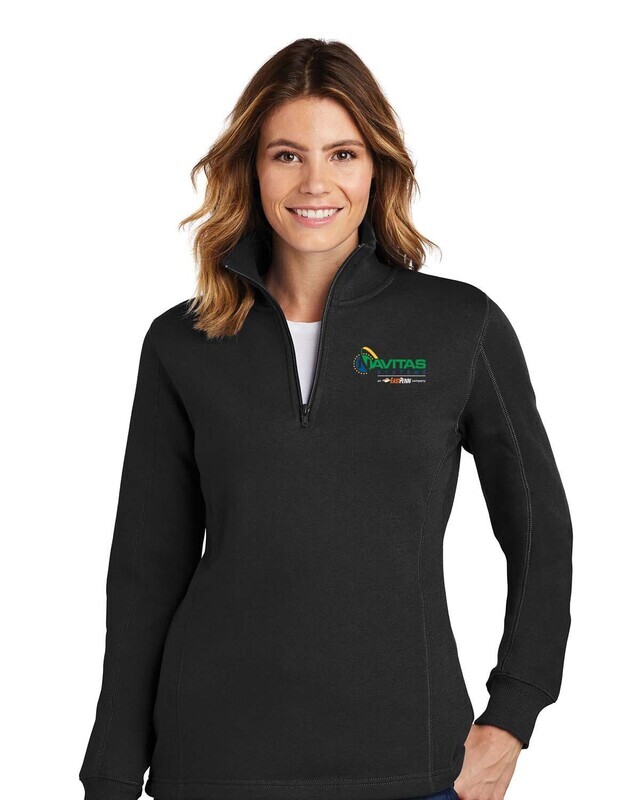 Ladies 1/4 Zip Sweatshirt- Black/ Athletic Heather - Embroidered
