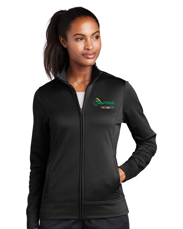 Womens Sport Tek Full Zip Fleece Jacket - Black/White - Embroidered