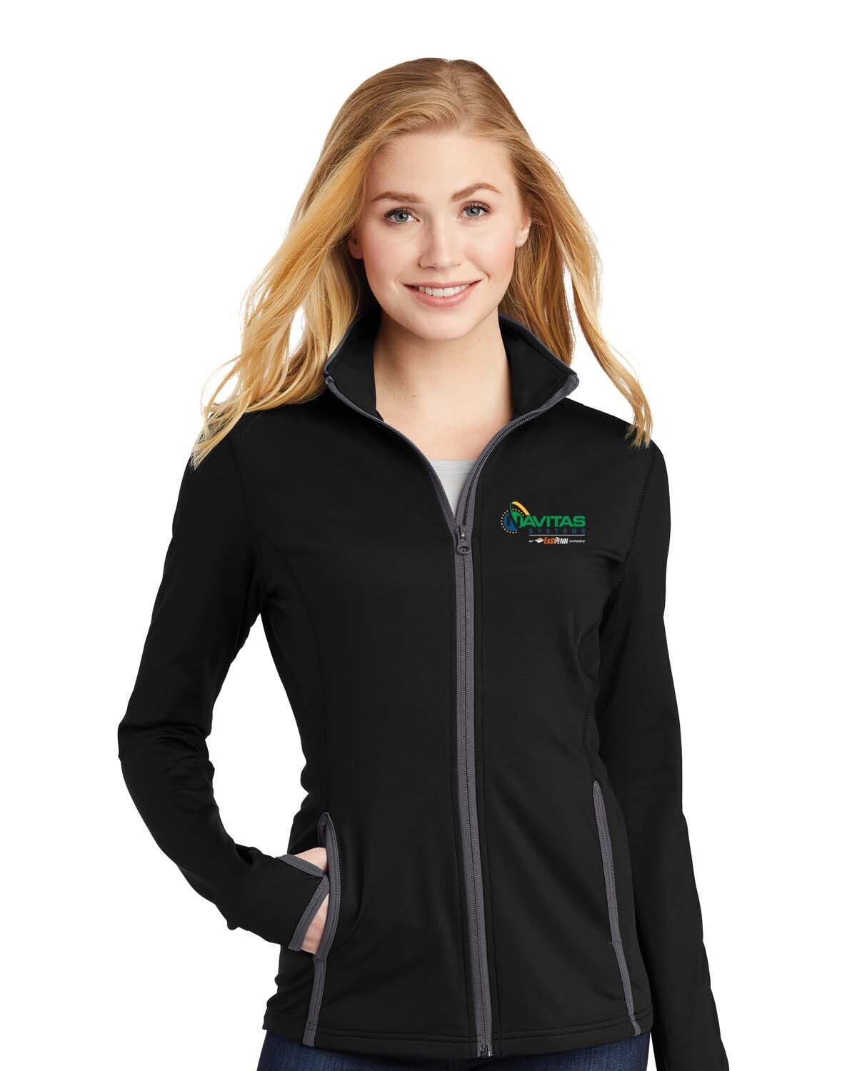 Ladies Performance Stretch Contrast Full-Zip Jacket-Black/ Grey - Embroidered