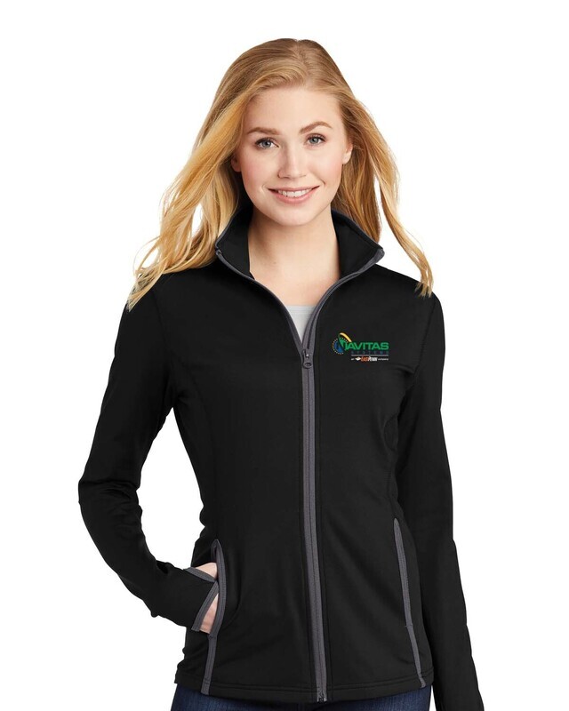 Ladies Performance Stretch Contrast Full-Zip Jacket-Black/ Grey - Embroidered