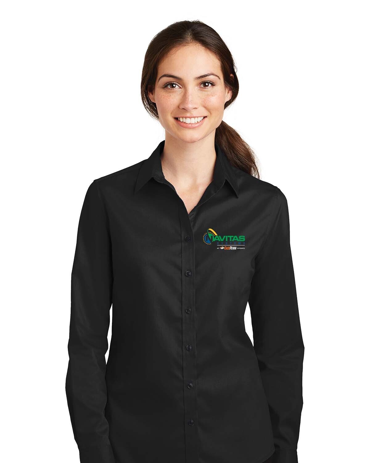 Women's Superpro Twill Long Sleeve Shirt- Black/ Dark Grey/ White - Embroidered