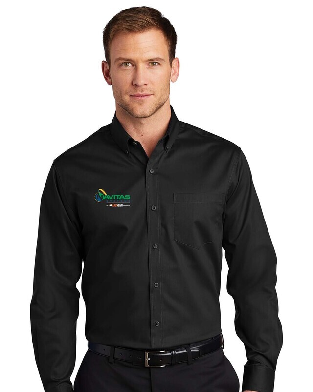 Superpro Twill Long Sleeve Shirt- Black/ Dark Grey/ White - Embroidered