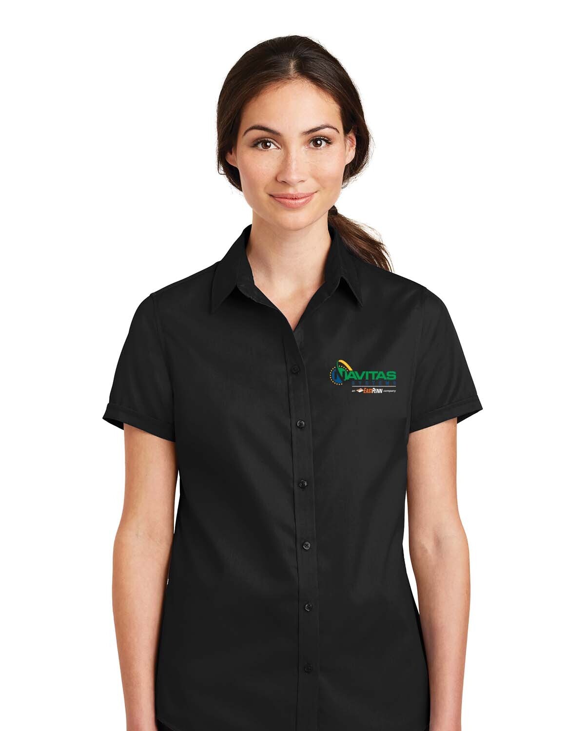 Women's Superpro Twill Short Sleeve Shirt- Black/ Dark Grey/ White - Embroidered