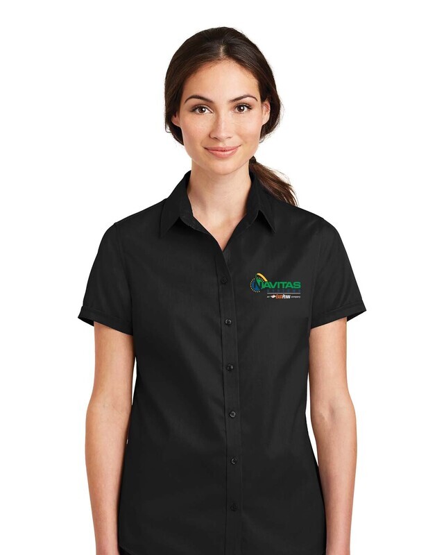Women's Superpro Twill Short Sleeve Shirt- Black/ Dark Grey/ White - Embroidered