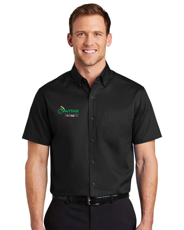 Superpro Twill Short Sleeve Shirt- Back/ Dark Grey/ White - Embroidered