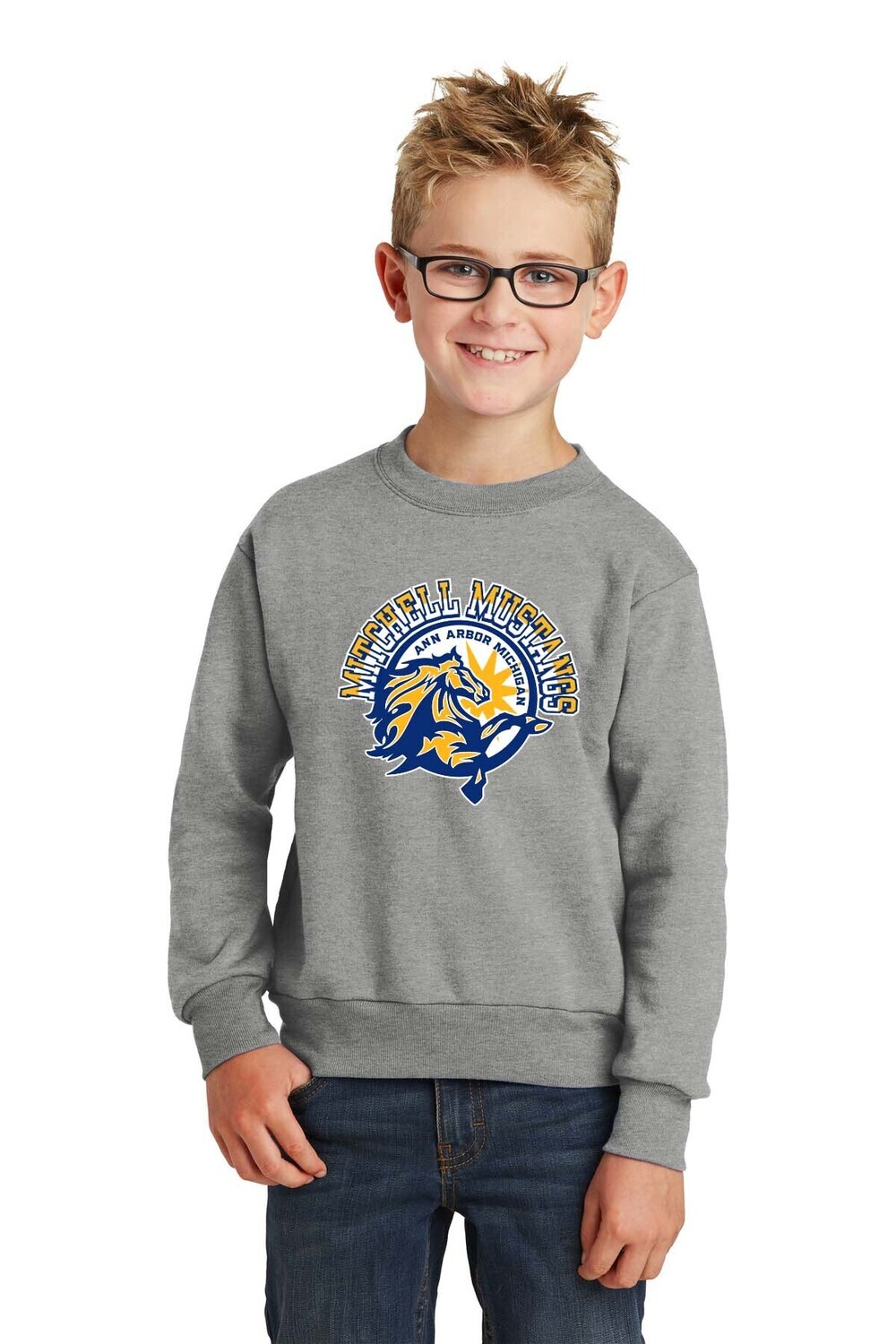 Youth Fleece Crewneck Sweatshirt- Royal, Athletic Heather, Sangria, Purple, Kelly