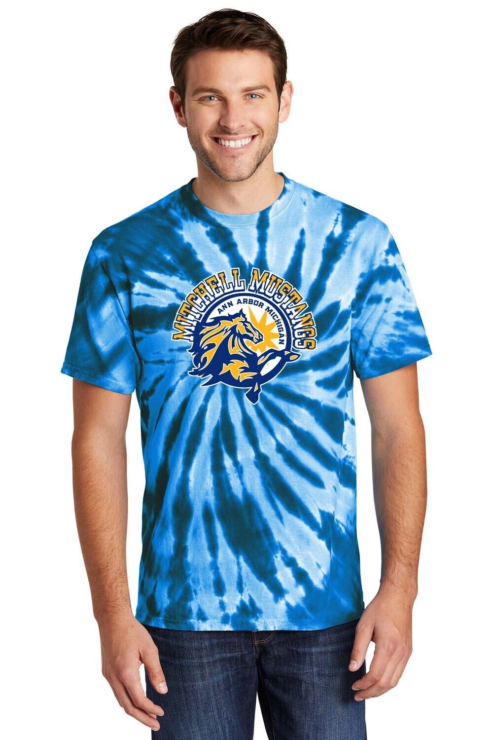 Unisex Tie-Dye Tee-Royal, Neon Rainbow, Rainbow, Watercolor Spiral